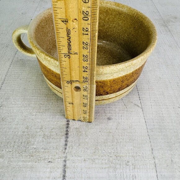 Pottery Craft USA #458 Beige Speckled Brown Stripe Ceramic Large Soup Mugs Set 3 - Picture 9 of 15